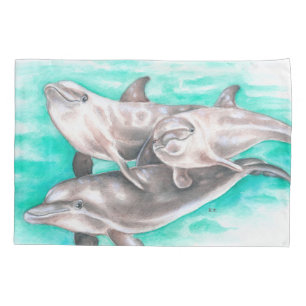 Housse D'oreillers Dauphins heureux turquoises