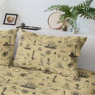 Housse D'oreillers Décor côtier du phare d'Ancre nautique vintage