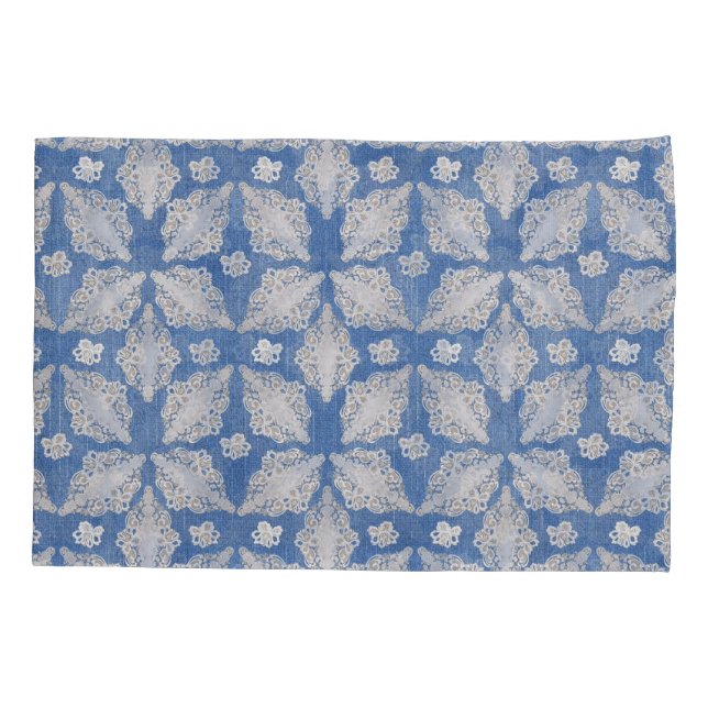 Housse D'oreillers Denim avec Motif de répétition de dentelle (Dos)
