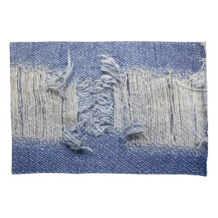Housse D'oreillers Dénim bleu déchiré : texture de jeans.