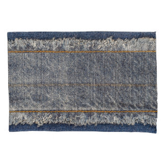 Housse D'oreillers Denim Blue Jeans : Décontracté Double Patch