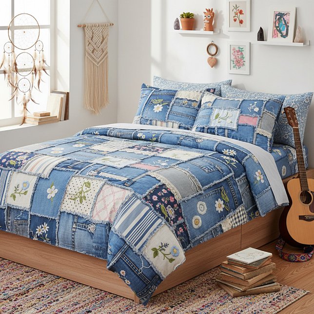 Housse D'oreillers Denim patchwork (Créateur téléchargé)