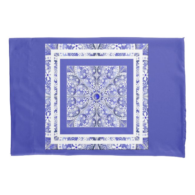 Housse D'oreillers Dentelle en céramique Bleu de Grèce (devant)