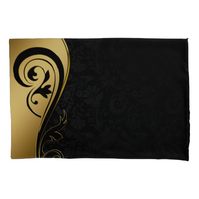 Housse D'oreillers Design floral or et noir (devant)
