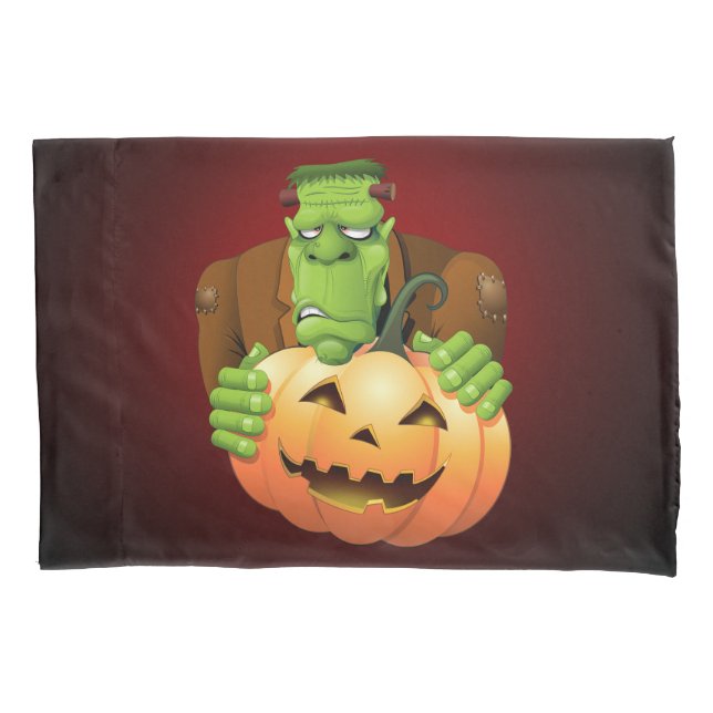 Housse D'oreillers Dessin de Frankenstein Monster avec Citrouille (devant)