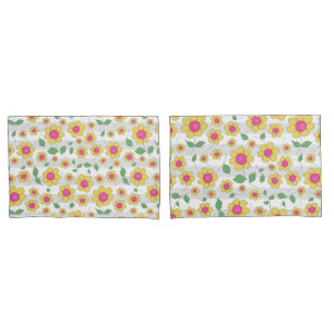 Housse D'oreillers Dessin enfantin de fleurs de marguerite jaune et r