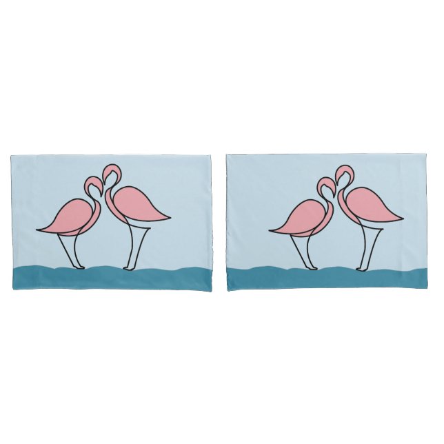 Housse D'oreillers Deux Flamants roses roses sur l'eau (devant-Set)