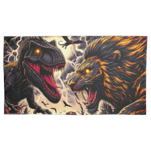 Housse D'oreillers Dinosaure et Lion combat