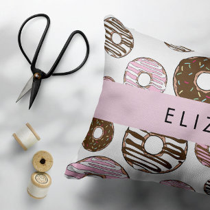 Housse D'oreillers Donuts Roses, Donuts Brown, Sprinkings, Votre Nom