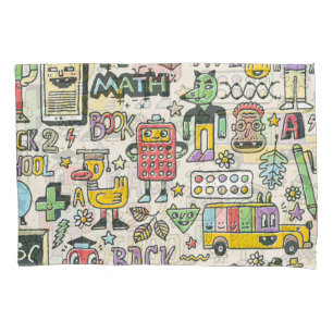Housse D'oreillers Doodles colorés de retour à l'école