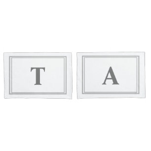 Housse D'oreillers Double bordure gris Monogramme Couple Coussin Coqu
