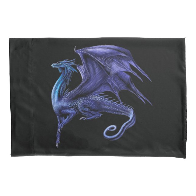 HOUSSE D'OREILLERS DRAGON BLEUE À ÉCRAN BLEUE (devant)