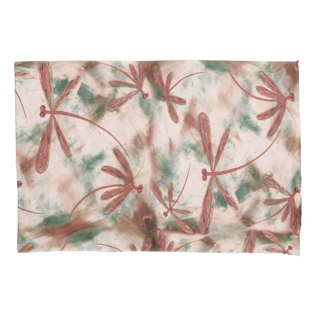 Housse D'oreillers Dragonflies de bronze sur le Splash vert (devant)