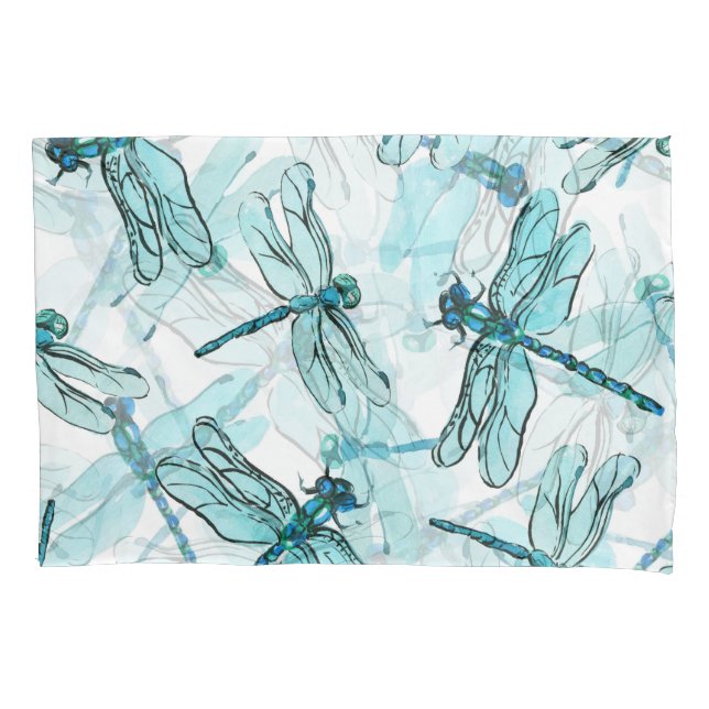 Housse D'oreillers Dragonflies élégantes : Aquarelle (devant)