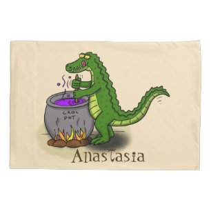 Housse D'oreillers Drôle alligator vert cuisine dessin animé