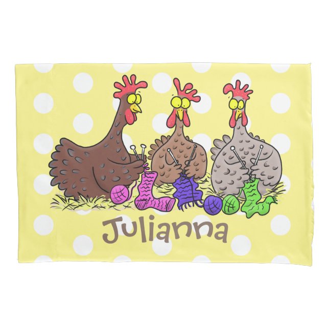 Housse D'oreillers Drôle dessin animé de poulets de tricot (devant)