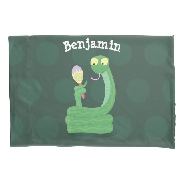 Housse D'oreillers Drôle serpent vert avec caricature maraca (devant)