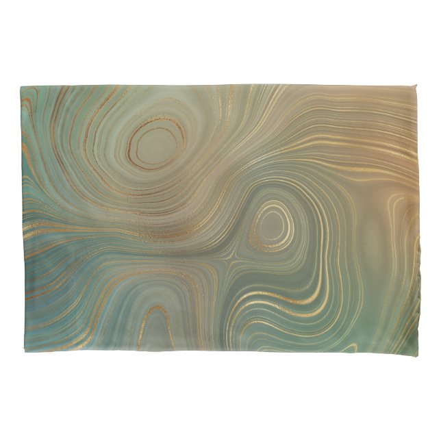 Housse D'oreillers Earthy Olive Strata | Agate d'encre verte et dorée (devant)
