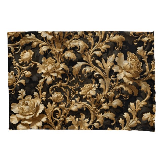 Housse D'oreillers Élégance dévoilée : Noir et or flamand baroque (devant)