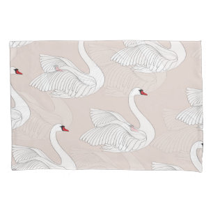 Housse D'oreillers Elégance du cygne : Motif blanc ornemental.