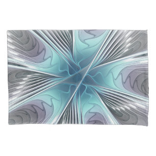 Housse D'oreillers Elégance Moderne Bleu Gris Blanc Fractage Art Flow