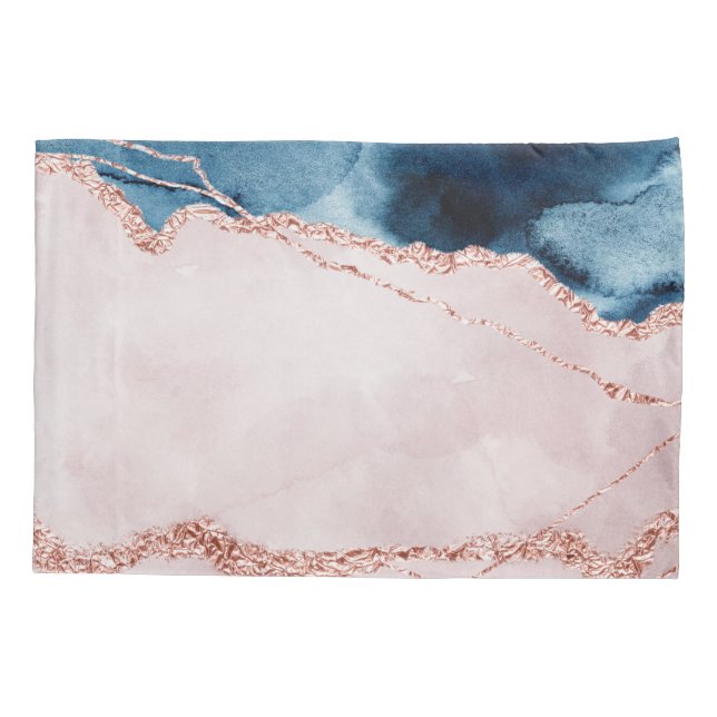 Housse D'oreillers Élégance mystique | Turquoise Bleu et Rose Or Agat (Dos)