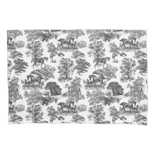 Housse D'oreillers Elégant Black White Rustic Horses Toile