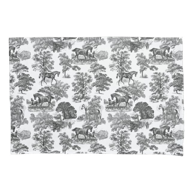 Housse D'oreillers Elégant Black White Rustic Horses Toile (devant-gauche)