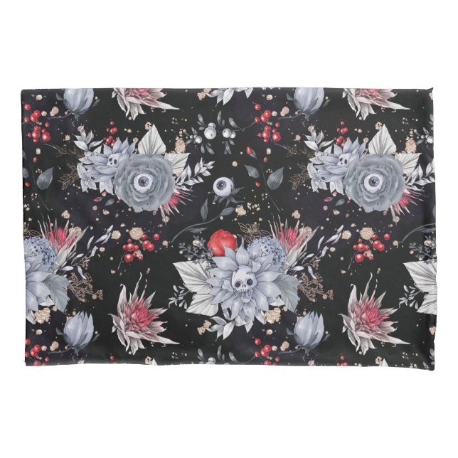 Housse D'oreillers Elégant crâne Roses argent noir (devant)