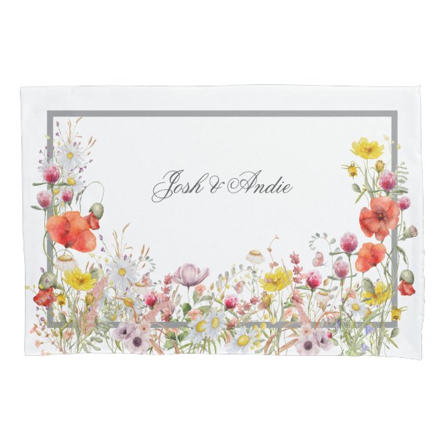 Housse D'oreillers Élégant Fleur sauvage Boho Custom Script Names (devant)