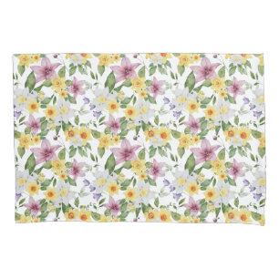 Housse D'oreillers Élégant floral jaune blanc vert pourpre