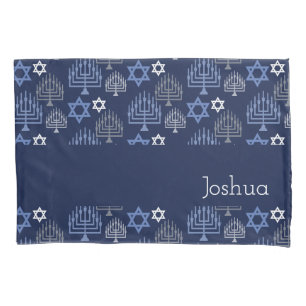 Housse D'oreillers Élégant Hanoukka Menorah Motif de vacances bleu