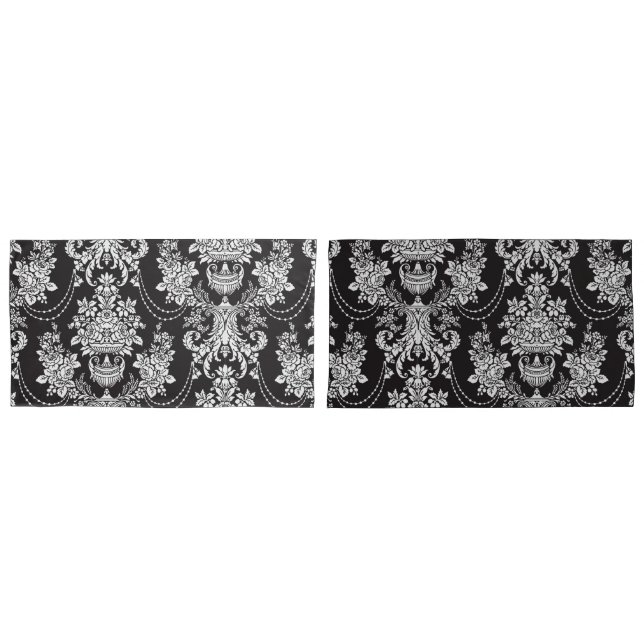 Housse D'oreillers Elégant noir blanc Damas métal (devant-Set)
