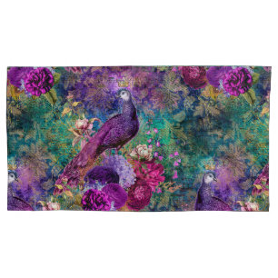 Housse D'oreillers Élégant Purple Turquoise Peacock Floral