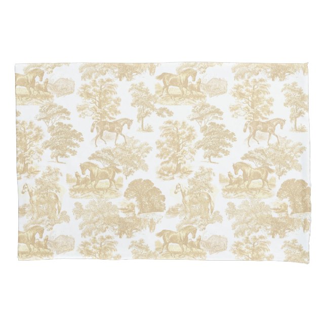 Housse D'oreillers Elégant Rustique Chic Beige Blanc Cheval Toile (devant-gauche)