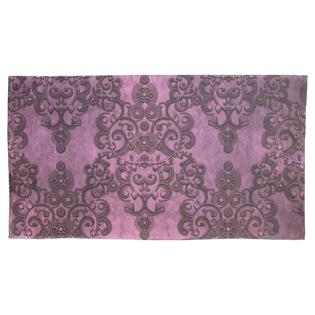 Housse D'oreillers Élégant Rustique Perturbé Purple Damask Modèle (devant-gauche)