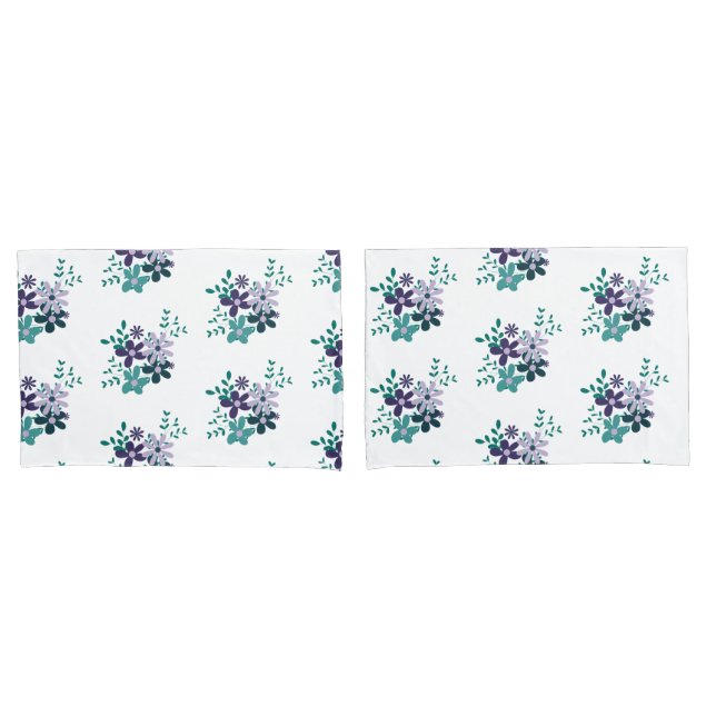 Housse D'oreillers Elégante aquarelle fleurie vert violet violet clai (devant-Set)
