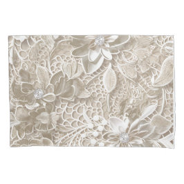 Housse D'oreillers Elégante dentelle beige avec diamant