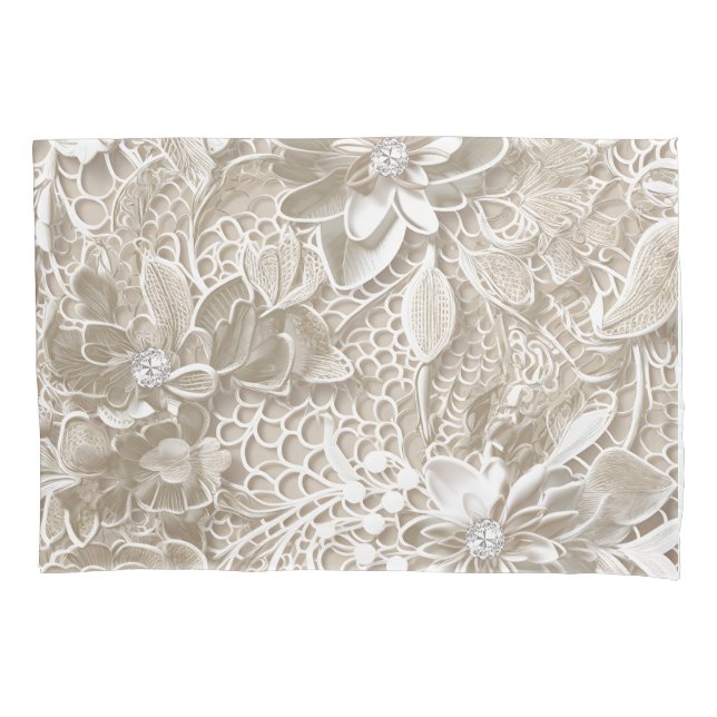 Housse D'oreillers Elégante dentelle beige avec diamant (devant)