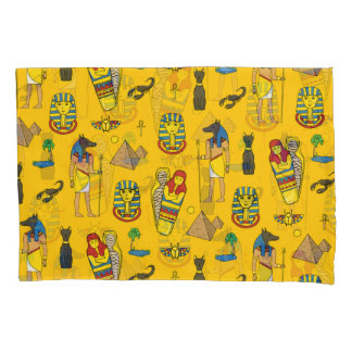Housse D'oreillers éléments égyptiens, Anubis, motif pyramides.
