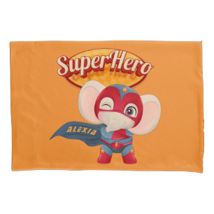 Housse D'oreillers 🦸 ‍ ♀️ Elephant Superhero Nom personnalis