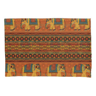 Housse D'oreillers Eléphants Indiens, Orange Traditionnel Sans Seamle