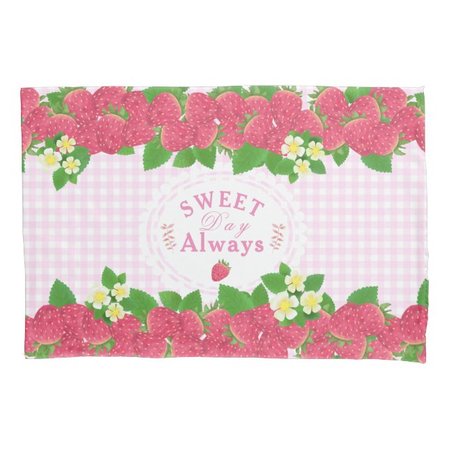 Housse D'oreillers En vichy rose fraise (devant)