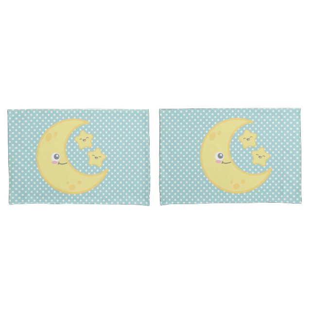 Housse D'oreillers Ensemble de Coques Coussins Kawaii Moon & Stars (devant-Set)