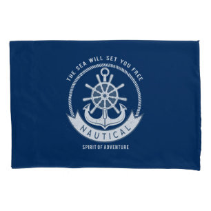 Housse D'oreillers Esprit nautique Ancre,Roue, Bleu marine