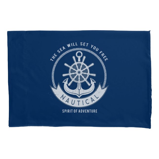 Housse D'oreillers Esprit nautique Ancre, Roue, Bleu marine (devant)