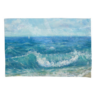 Housse D'oreillers Eté, vagues bleues, peinture acrylique.