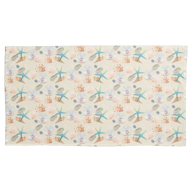 Housse D'oreillers Étoile et coquillages Pastel Aquarelle (devant)