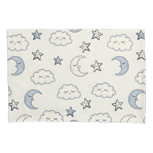 Housse D'oreillers Étoiles, Lunes et Nuages Mignons Endormis