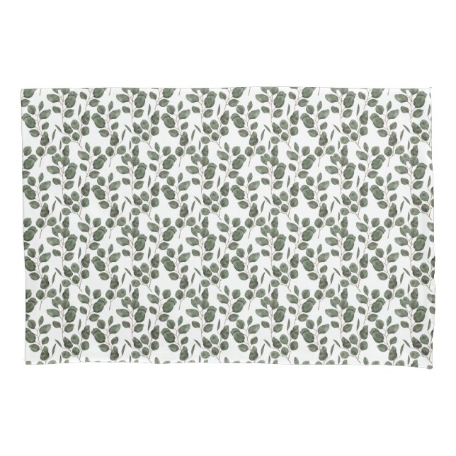 Housse D'oreillers Eucalyptus Verdure Botanique Vert Blanc Tendance  (devant-gauche)